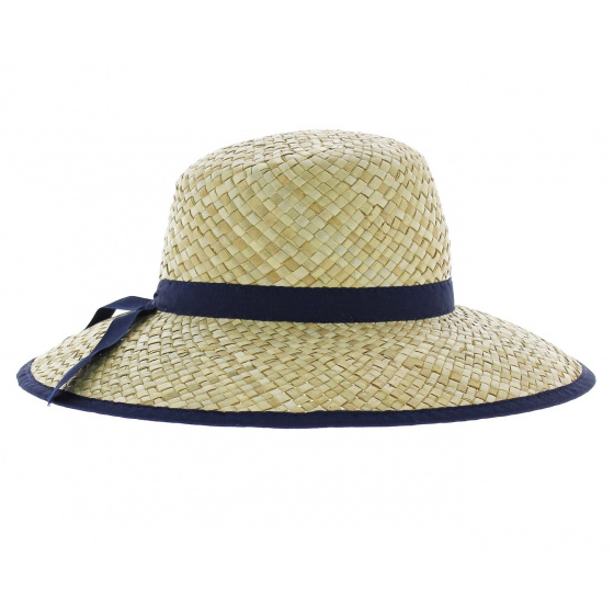 Maryse Wide-Brimmed Hat with Navy Ribbon