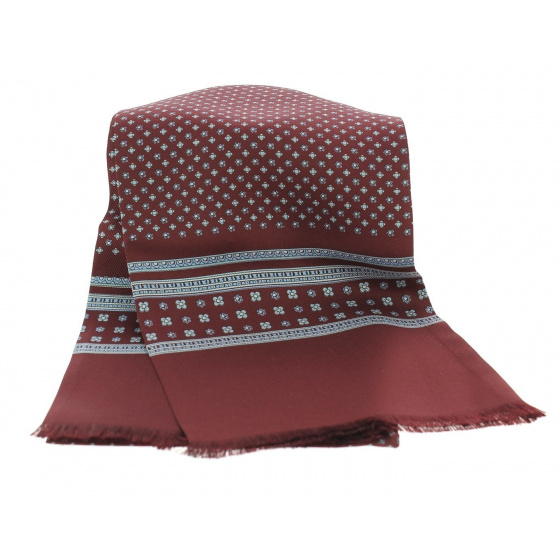 Burgundy Scarf with sky blue patterns - Silk