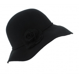 Black Wool Felt Wide Brim Hat - Traclet
