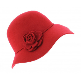 Red Wool Felt Wide-Brimmed Hat - Traclet