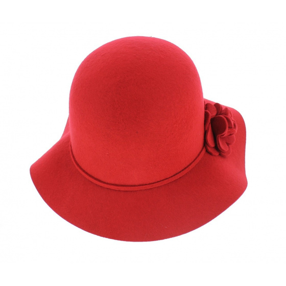 Red Wool Felt Wide-Brimmed Hat - Traclet