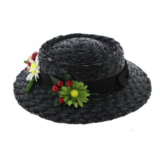 Mary Poppins Black Synthetic Straw Hat - Traclet