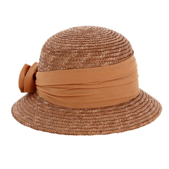 Copper straw cloche hat