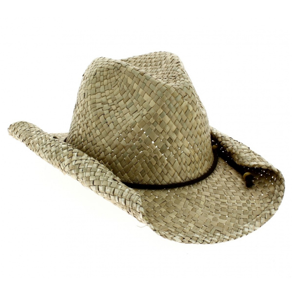 Chapeau De Cowboy En Paille Naturelle Avec Mentonnière - Look Western Et Protection Solaire Idéale Pour La Plage