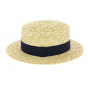 Children's Natural Straw Boater Hat Navy-Blue - Traclet