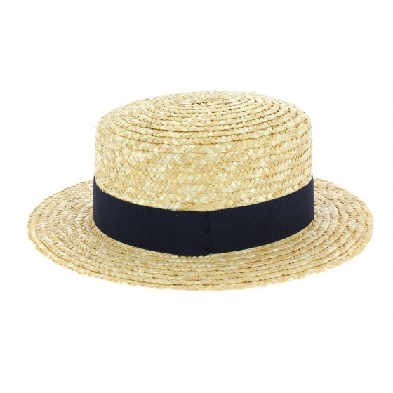 Children's Natural Straw Boater Hat Navy-Blue - Traclet Children's Natural Straw Boater Hat Navy-Blue - Traclet