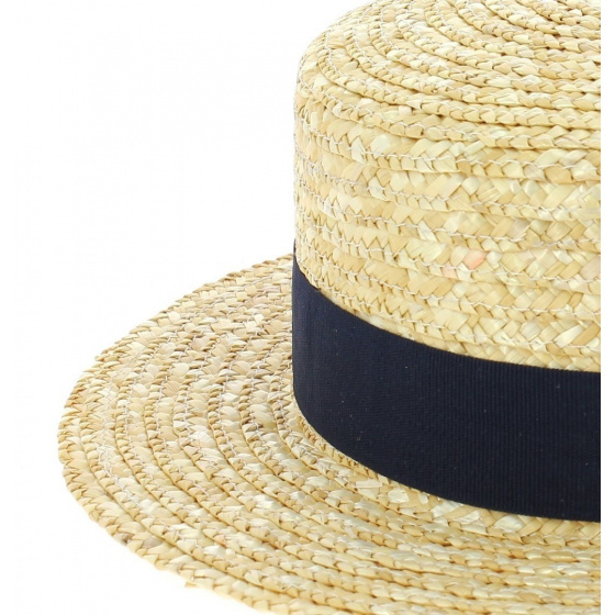 Children's Natural Straw Boater Hat Navy-Blue - Traclet Children's Natural Straw Boater Hat Navy-Blue - Traclet