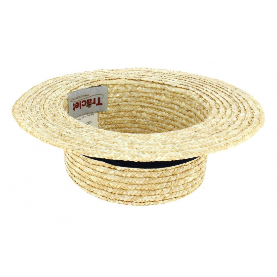Children's Natural Straw Boater Hat Navy-Blue - Traclet Children's Natural Straw Boater Hat Navy-Blue - Traclet