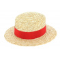 Children's Natural Straw Boater Hat Red - Traclet
