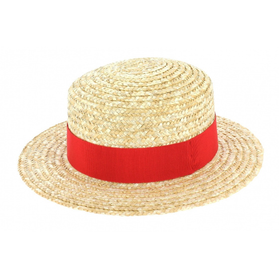 Canotier Enfant Paille Naturelle Rouge - Traclet