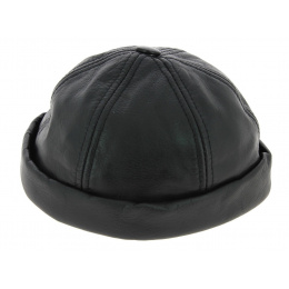 Black leather biker hat - Bullet style Seven Jocker