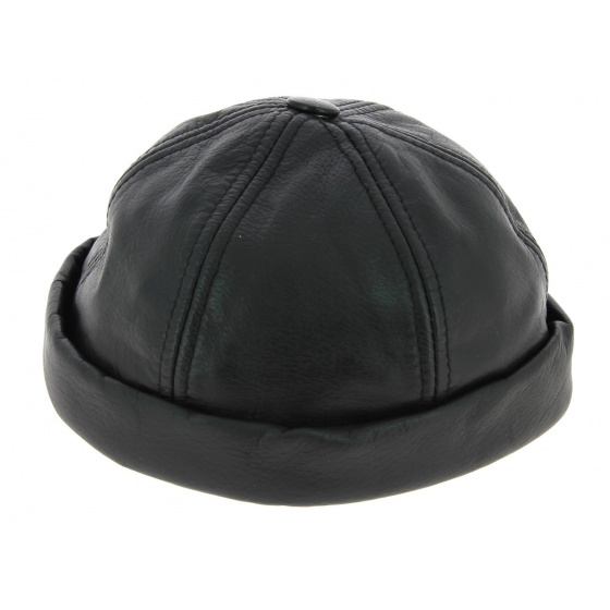 Black leather biker hat - Bullet style Seven Jocker