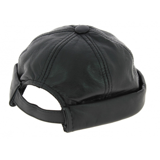 Black Leather Biker Beanie - Bullet style Seven Jocker