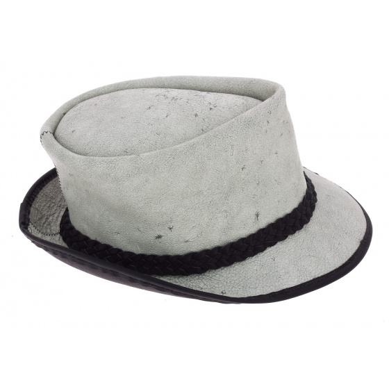Grey Leather Fitzroy Trilby Hat - Traclet