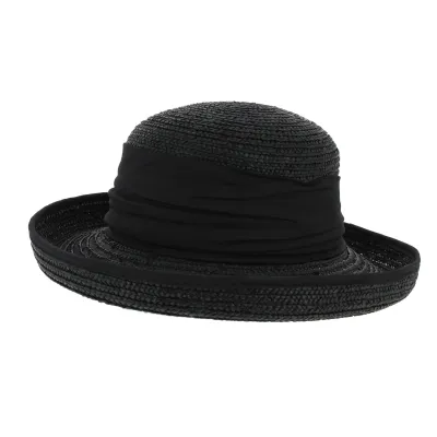Chapeau Breton Paille Naturelle Noir - Seeberger Reference : 6862 | Chapellerie Traclet