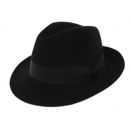 Fedora Costello Black Wool Felt Hat - Traclet