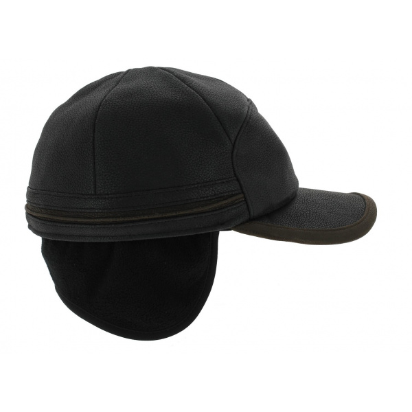 leather baseball cap with ear flaps