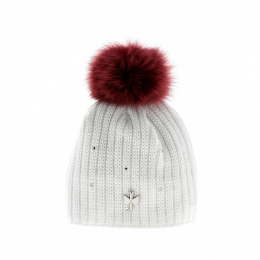 Children's pompom beanie MINI MERRY White - Pipolaki