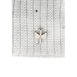 Children's pompom beanie MINI MERRY White - Pipolaki