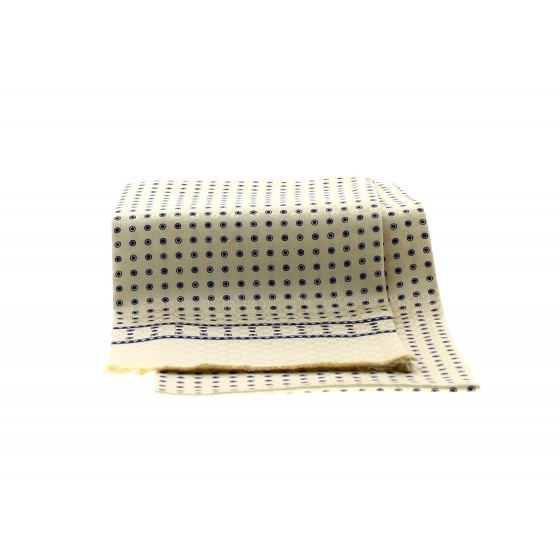 Cream White Scarf with Blue Patterns - Silk