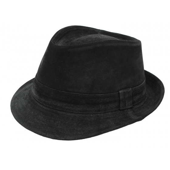 Trilby Hat Black Leather