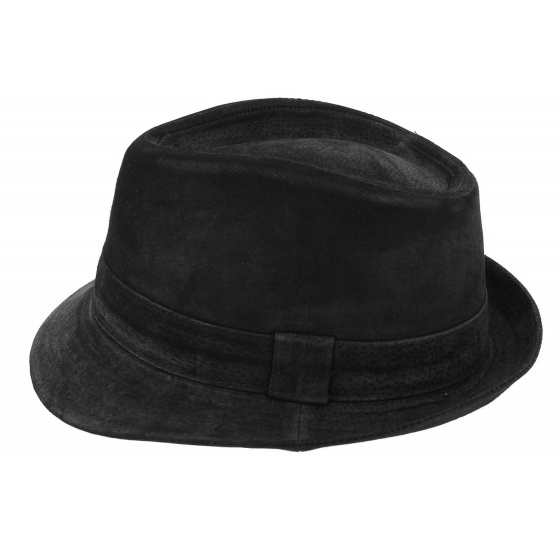 Black Leather Trilby Hat