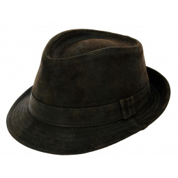 Brown Leather Trilby Hat