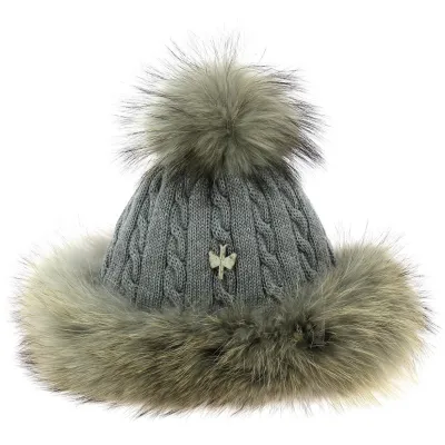 Bonnet Pipolaki Princess - Pompon et Vrai Fourrure Renard-Traclet-Gris Reference : 7437 | Chapellerie Traclet
