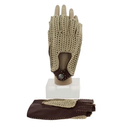 Mitaine de Conduite Cuir & Coton Marron - Glove Story Reference : 574 | Chapellerie Traclet