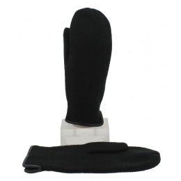 Moufles Laine Vierge & Cuir Noir - Roeckl