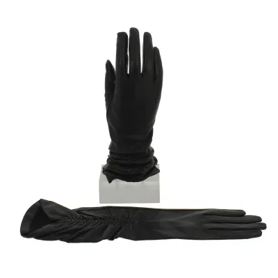 Women's Long Leather & Silk Gloves in Black - Picaros Reference: 1308 | Traclet Hat Shop