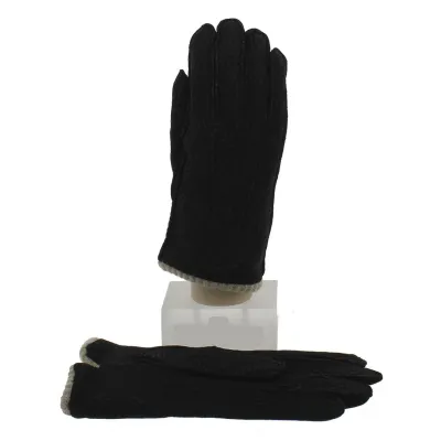 Men's Carpincho Leather & Cashmere Gloves Black - Picaros Reference: 5556 | Chapellerie Traclet