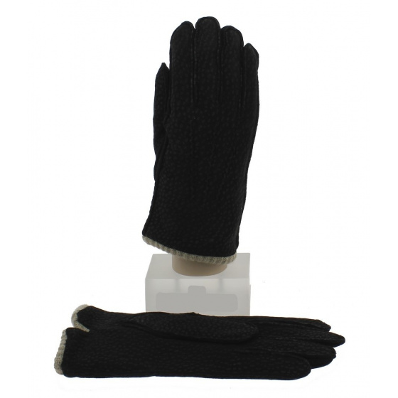 Men's Carpincho Leather & Cashmere Gloves Black - Picaros