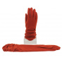 Women's Long Wool & Nylon Gloves in Orange - Vincent Pradier