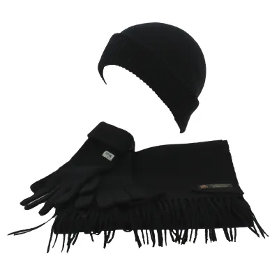 Ensemble Grand Froid Bonnet - Écharpe & Gants Laine Noir - Traclet Reference : 712 | Chapellerie Traclet