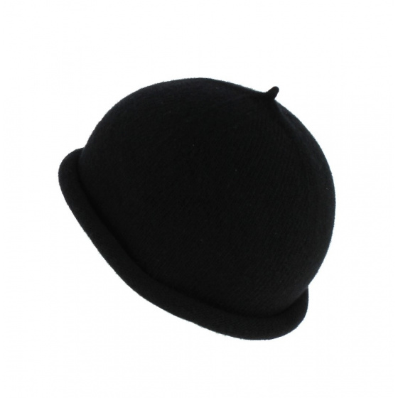 Black Wool Reefer Cuff Sailor Beanie Traclet