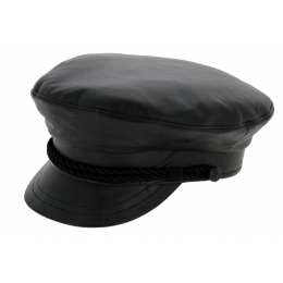 Black Leather Padock Sailor Cap - Traclet