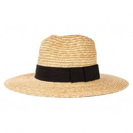 Joanna Wide Brim Traveler Hat Natural Straw Black - Brixton