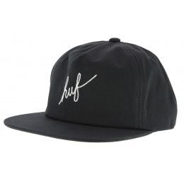 Black Cotton Snapback Script Cap - Huf