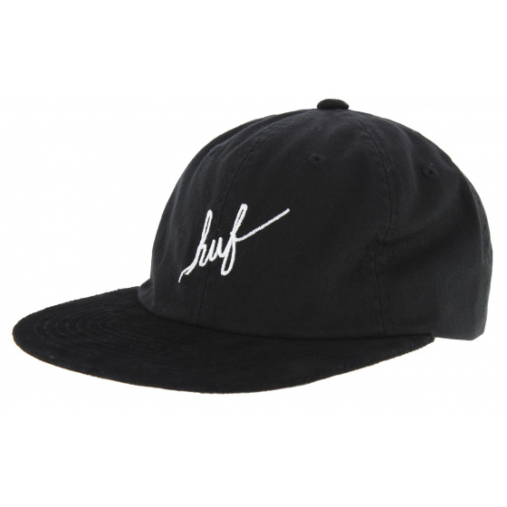 Script 6 Panel Cotton Strapback Cap Black - Huf