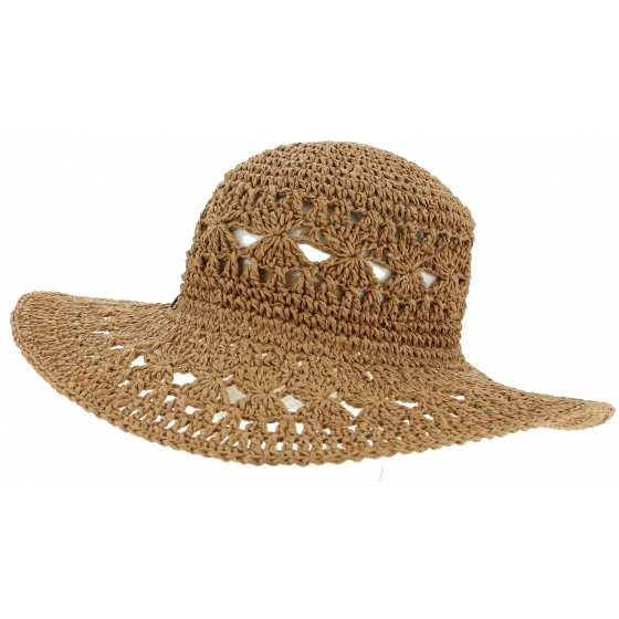 Juliaca Summer Openwork Paper Straw Wide Brim Hat Camel - Seeberger