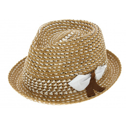 Beige & White Two-Tone Claro Pork Pie Hat - Marone