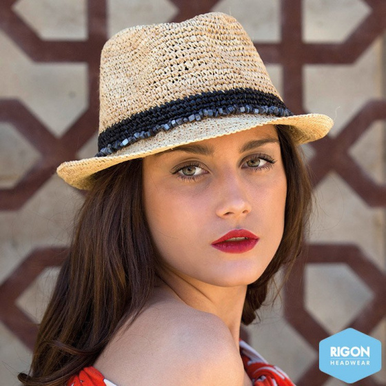 Trilby Castaway Raffia Straw Hat Natural/Black - Rigon Headwear