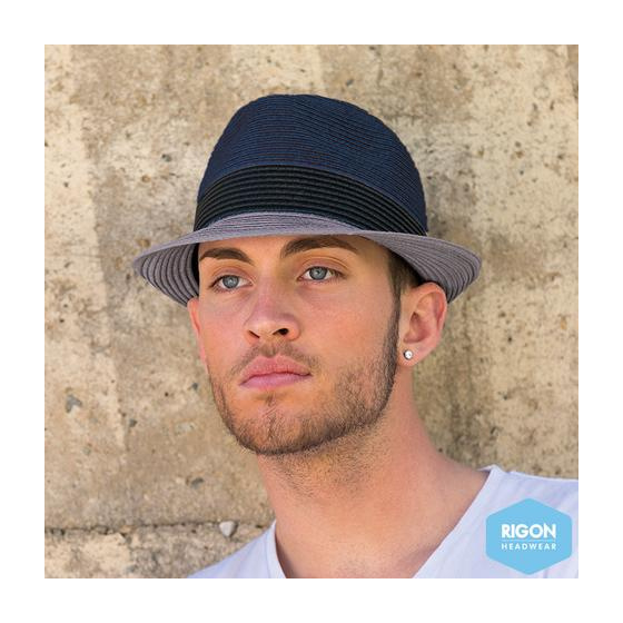 Block Trilby Hat Natural Fibers Blue & Gray - Rigon Headwear