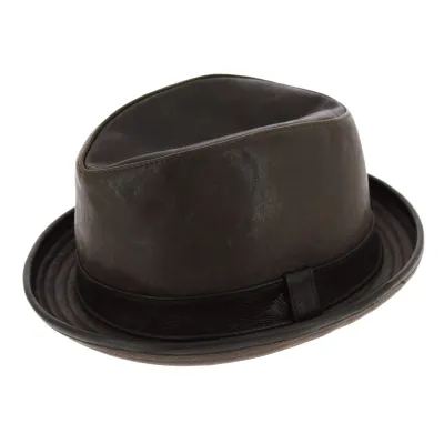Chapeau PorkPie Winston Cuir Marron - Traclet