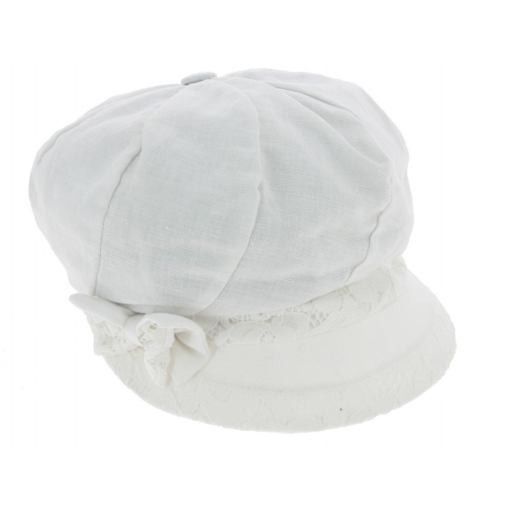 Pombalina Newsboy Cap Linen & Cotton White - Traclet