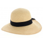 Natural Panama wide-brimmed hat with black ribbon