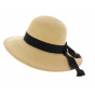 Natural Panama wide-brimmed hat with black ribbon