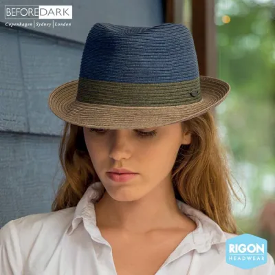 Chapeau Trilby Block Fibres Naturelles Bleu & Gris - Rigon Headwear Reference : 7320 | Chapellerie Traclet