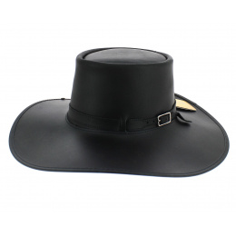 Large Brim Black Rider Leather Hat - Head'nHome